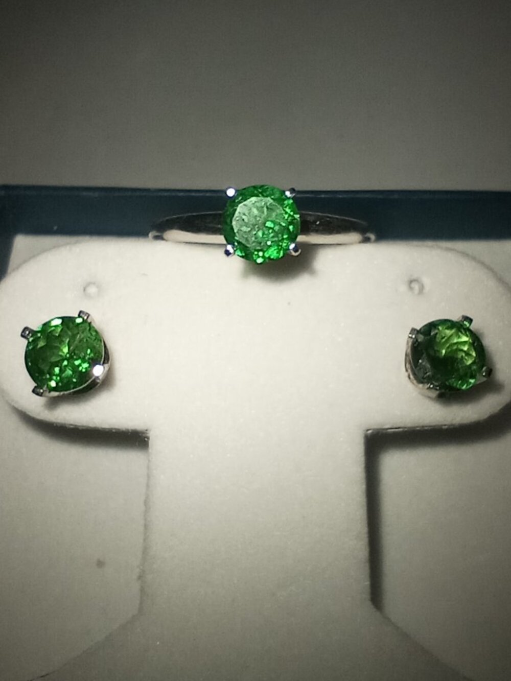 14Kt White Gold 2-Carat Vibrant Green Tsavorite Garnet Ring & Earring Set